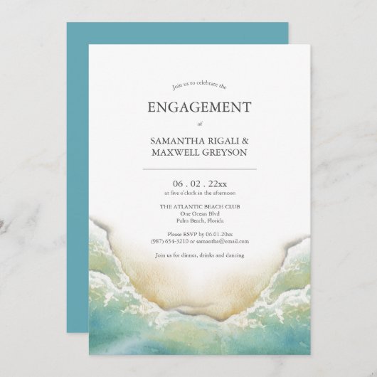 Verlovingsfeest Uitnodigingen Waterverf Shoreline (Voorkant / Achterkant)