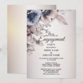 Verlovingsfeest Waterverf Blauw Beige Flowers Kaart (Voorkant / Achterkant)