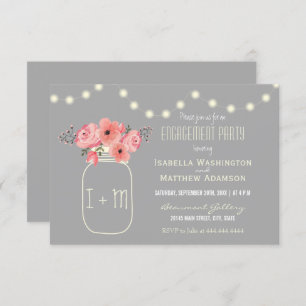 Verlovingsfeest   Waterverf bloemen en Mason Jar Kaart