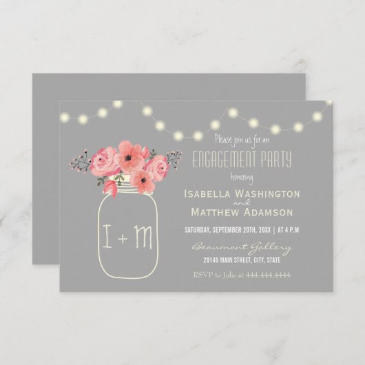 Verlovingsfeest | Waterverf Flowers & Mason Jar Kaart (Voorkant / Achterkant)