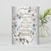 Verlovingsfeest Waterverf White Flowers Silver Kaart (Staand voorkant)