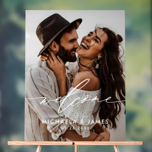 Verlovingsfeest Welkom Elegant Script Modern Foto Acryl Bord (Neutraal)