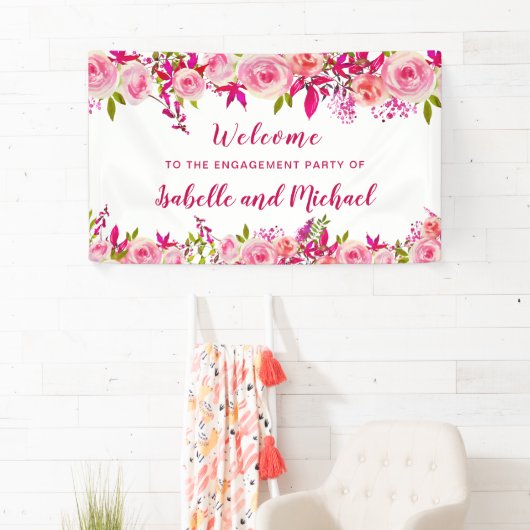 Verlovingsfeest Welkom Pink Rose Berry Floral Spandoek (Insitu)