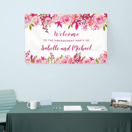 Verlovingsfeest Welkom Pink Rose Berry Floral Spandoek (Beurs)