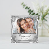 Verlovingsfeest Wit Zilver Foto Kaart (Staand voorkant)