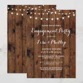 Verlovingsfeest Wood Rustic Lights Douche Uitnodig Kaart (Voorkant / Achterkant)