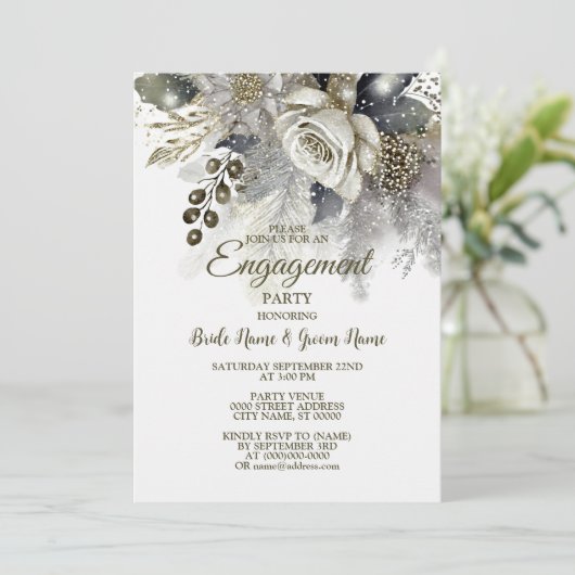 Verlovingsfeest Zilveren Gouden Witte Rozen Bloeme Kaart (Staand voorkant)