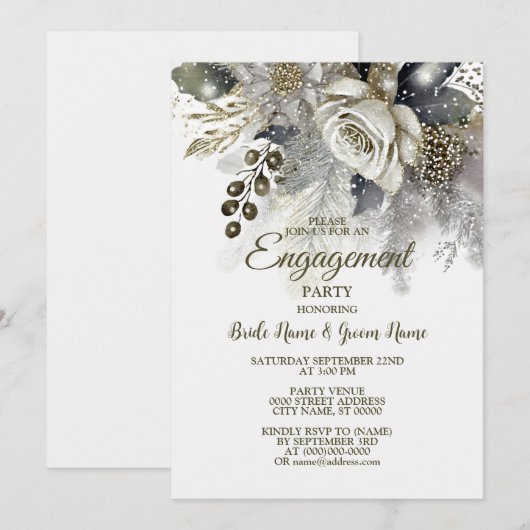 Verlovingsfeest Zilveren Gouden Witte Rozen Bloeme Kaart (Voorkant / Achterkant)