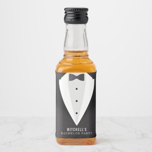 Verlovingsfeest Zwart Pak & Strikje Likeurfles Etiket (Voorkant)