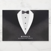 Verlovingsfeest zwart pak & vlinderdas likeurfles etiket (Enkel label)