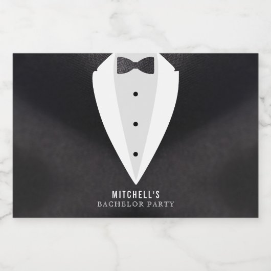 Verlovingsfeest zwart pak & vlinderdas likeurfles etiket (Enkel label)