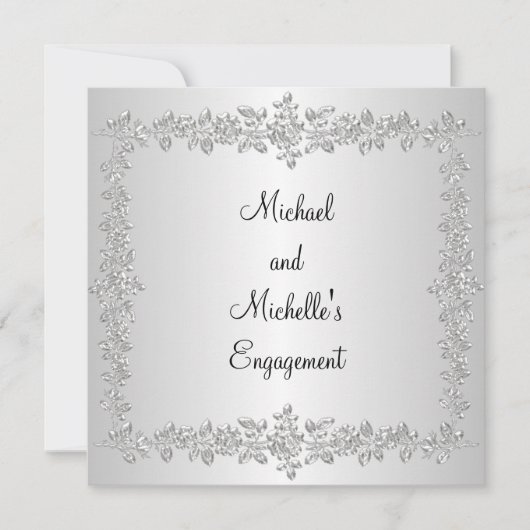 Verlovingsfeest Zwart Wit Zilver Metaal Rozen Kaart (Voorkant)