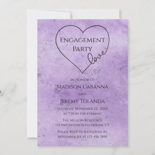 Verlovingsfeestje Vintage Paarse Waterverf Hart Kaart (Voorkant)