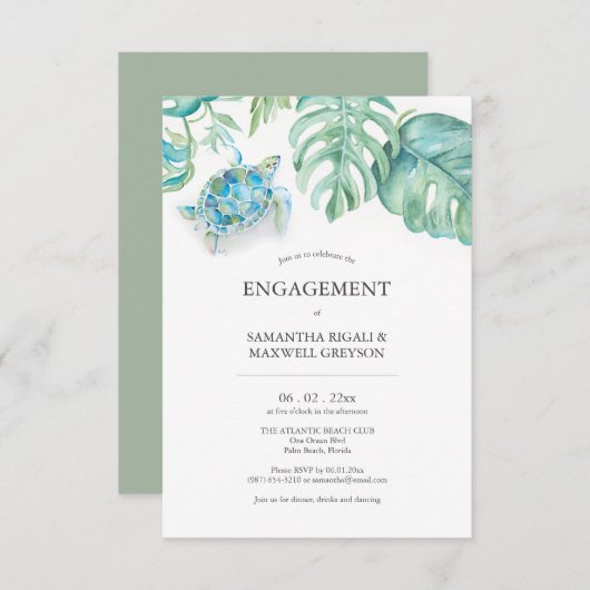 Verlovingsfeestuitnodigingen Tropisch Zee Schildpa Kaart (Voorkant / Achterkant)