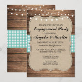 Verlovingsfeestverlichting Blauwgroen Check Wood U Kaart (Voorkant / Achterkant)