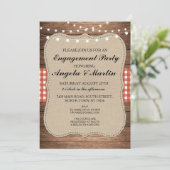 Verlovingsfeestverlichting Rood Check Hout Uitnodi Kaart (Staand voorkant)