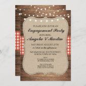 Verlovingsfeestverlichting Rood Check Hout Uitnodi Kaart (Voorkant / Achterkant)