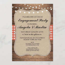 Verlovingsfeestverlichting Rood Check Hout Uitnodi Kaart