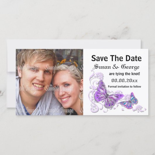 Verlovingsfoto paarsblauw PERSONALISEREN Save The Date (Voorkant)