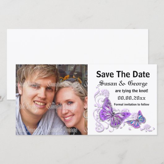 Verlovingsfoto paarsblauw PERSONALISEREN Save The Date (Voorkant / Achterkant)