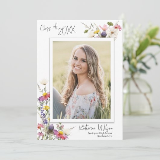 Verlovingskaart met wilde bloemen foto kaart (Staand voorkant)