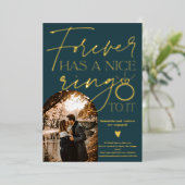 Verlovingsring foto boog donker turquoise verlovin folie uitnodiging (Staand Voorkant)