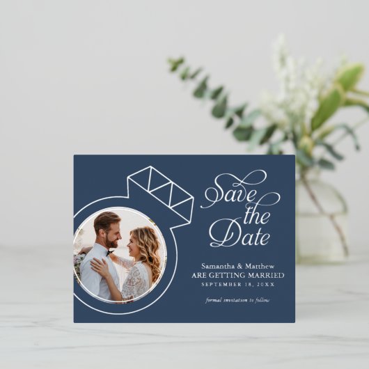 Verlovingsring Foto Huwelijksaankondiging Folie Uitnodiging Briefkaart (Staand Voorkant)