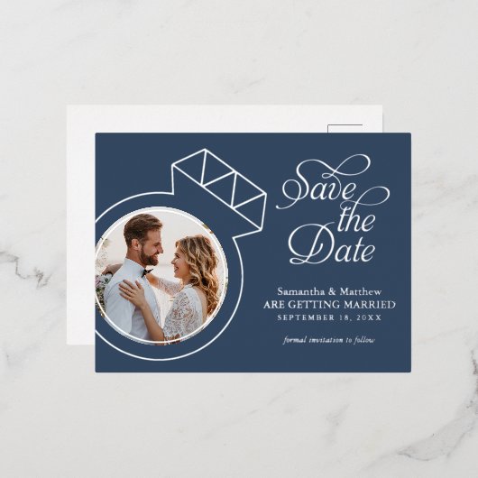 Verlovingsring Foto Huwelijksaankondiging Folie Uitnodiging Briefkaart (Voorkant / Achterkant)