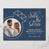 Verlovingsring Foto Huwelijksaankondiging Folie Uitnodiging Briefkaart (Voorkant)