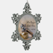 Verlovingsring met diamanten ring en parels tin sneeuwvlok ornament (Links)