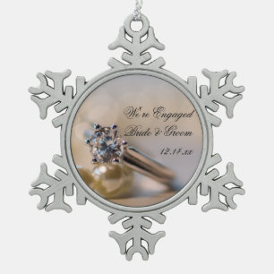 Verlovingsring met diamanten ring en parels tin sneeuwvlok ornament