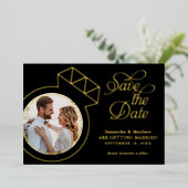 Verlovingsring Met Foto Bruiloft Save The Date Folie Uitnodiging (Staand Voorkant)