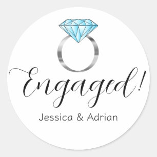 Verlovingsring van diamant en blauwe zilver ronde sticker