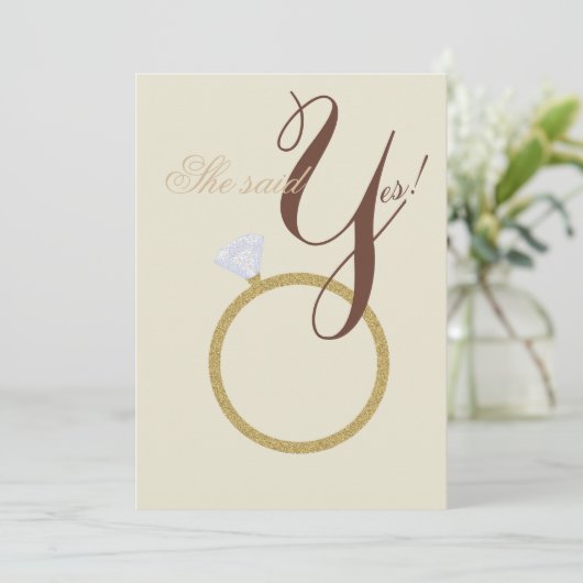 Verlovingsring Zij Zei Ja Rusticaal Bruiloftsfeest Kaart (Staand voorkant)