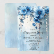 Verlovingsuitnodiging met Blauwe Bloemen en Parels