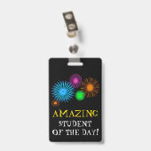 "VERMAKKELIJK STUDENT VAN DE DAG!" + Fireworks-bad Badge (Achterkant met clip)