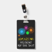 "VERMAKKELIJK STUDENT VAN DE DAG!" + Fireworks-bad Badge (Voorzijde met clip)