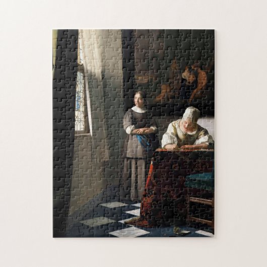 Vermeer - Dame die een brief schrijft met haar die Legpuzzel (Verticaal)