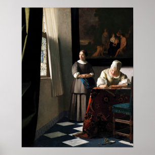 Vermeer - Dame die een brief schrijft met haar die Poster
