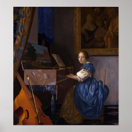 Vermeer - Dame gezeten aan een virginaal 1675 Poster (Voorkant)