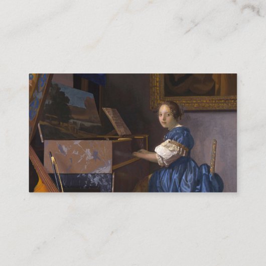 Vermeer - Dame zittend bij een Virginal Fine Art Visitekaartje (Achterkant)