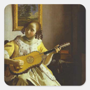  Vermeer de gitaarspeler Vierkante Sticker