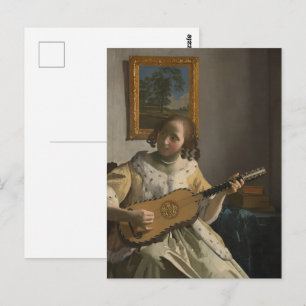 Vermeer-de gitarist Retro Fine Art Briefkaart