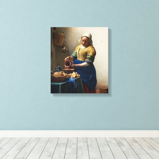 Vermeer De Melkmeisje Canvas Wrap (Insitu (Houten vloer))
