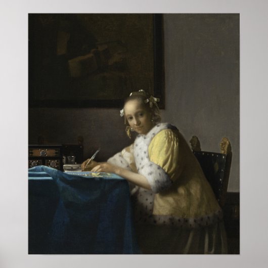 Vermeer - Een dame schrijvend 1667 Poster (Voorkant)