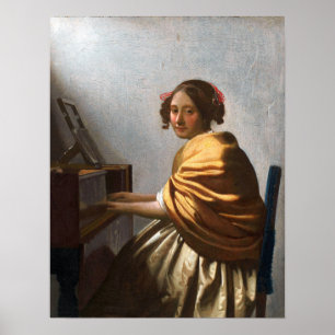 Vermeer - een jonge vrouw die in de maag zit poster