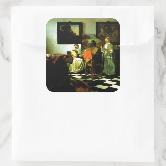 Vermeer: het concert, vierkante sticker (Tas)