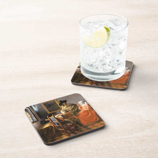 Vermeer - Het glas wijn, beroemd schilderij Bier Onderzetter (Rechterzijde)