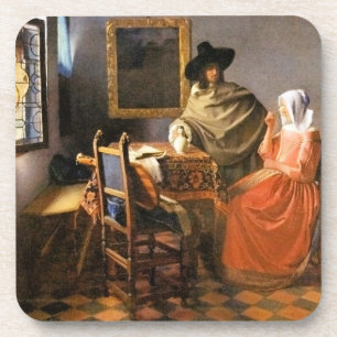 Vermeer - Het glas wijn, beroemd schilderij Bier Onderzetter