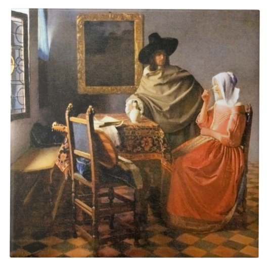 Vermeer - Het glas wijn, beroemd schilderij Tegeltje (Voorkant)